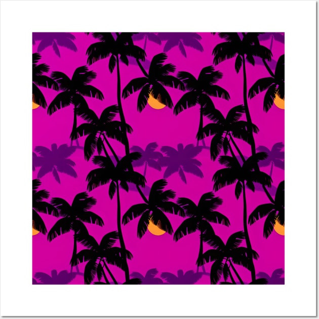 Violet Oasis with Palm Silhouettes Wall Art by Sevendise